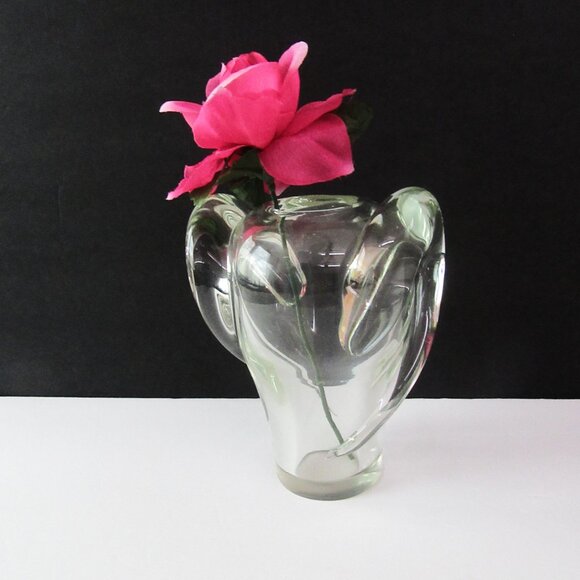 Vintage Art Nouveau clear heavy crystal glass bud vase with side swirls - 6" - Picture 5 of 15